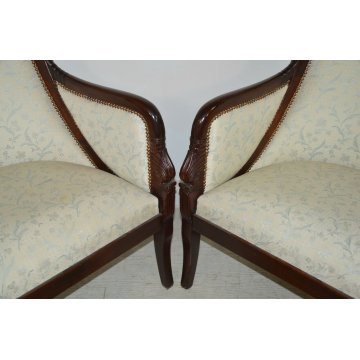 ANTICA COPPIA POLTRONA imbottita IMPERO epoca 1800 inglese POLTRONCINE MOGANO