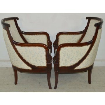 ANTICA COPPIA POLTRONA imbottita IMPERO epoca 1800 inglese POLTRONCINE MOGANO