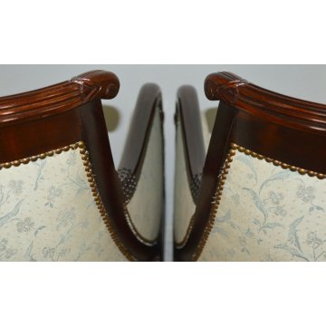 ANTICA COPPIA POLTRONA imbottita IMPERO epoca 1800 inglese POLTRONCINE MOGANO