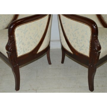 ANTICA COPPIA POLTRONA imbottita IMPERO epoca 1800 inglese POLTRONCINE MOGANO