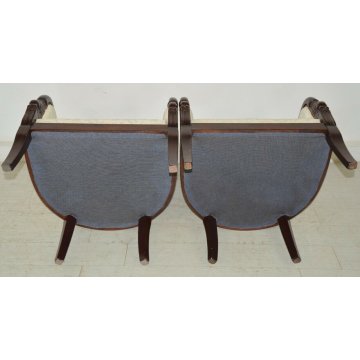 ANTICA COPPIA POLTRONA imbottita IMPERO epoca 1800 inglese POLTRONCINE MOGANO
