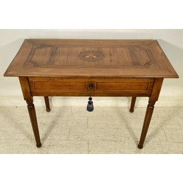 ANTICO TAVOLO SCRITTOIO INTARSIATO 1 CASSETTO 800 NOCE TABLE SCRIVANIA TAVOLINO 