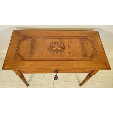 ANTICO TAVOLO SCRITTOIO INTARSIATO 1 CASSETTO 800 NOCE TABLE SCRIVANIA TAVOLINO 