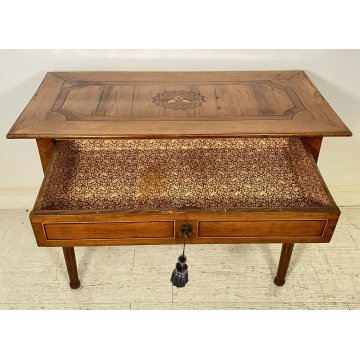 ANTICO TAVOLO SCRITTOIO INTARSIATO 1 CASSETTO 800 NOCE TABLE SCRIVANIA TAVOLINO 