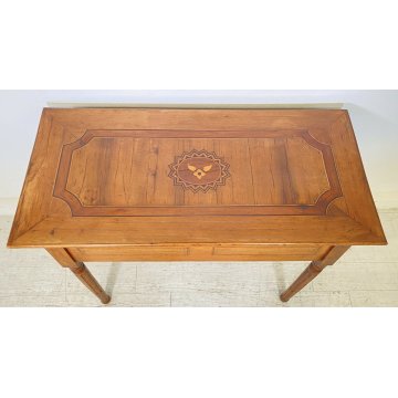 ANTICO TAVOLO SCRITTOIO INTARSIATO 1 CASSETTO 800 NOCE TABLE SCRIVANIA TAVOLINO 