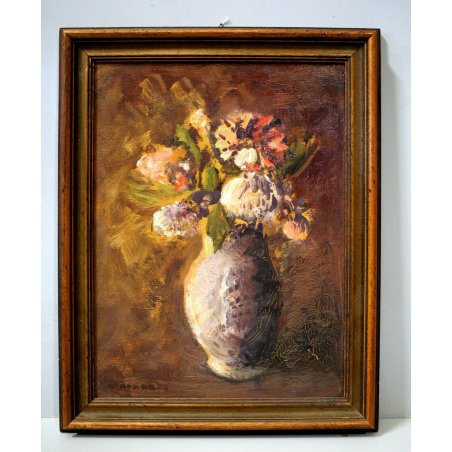 ANTICO QUADRO OLIO TELA Aldo Alberti NATURA MORTA VASO FIORI BUSTO ARSIZIO 1950