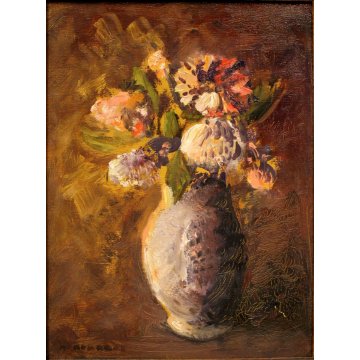 ANTICO QUADRO OLIO TELA Aldo Alberti NATURA MORTA VASO FIORI BUSTO ARSIZIO 1950