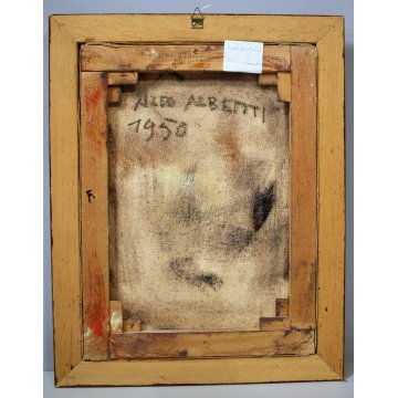 ANTICO QUADRO OLIO TELA Aldo Alberti NATURA MORTA VASO FIORI BUSTO ARSIZIO 1950