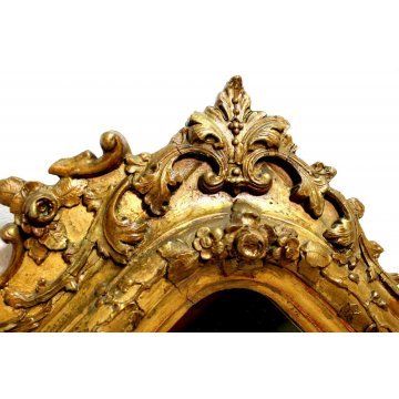 ANTICA GRANDE CAMINIERA SPECCHIERA SPECCHIO BAROCCO LEGNO INTAGLIATO DORATO 1800