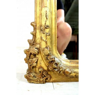 ANTICA GRANDE CAMINIERA SPECCHIERA SPECCHIO BAROCCO LEGNO INTAGLIATO DORATO 1800