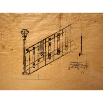 ANTICO DISEGNO TECNICO Silvio Gambini 1912 VILLA ARMIRAGLIO VA Liberty Italiano
