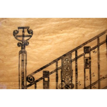 ANTICO DISEGNO TECNICO Silvio Gambini 1912 VILLA ARMIRAGLIO VA Liberty Italiano