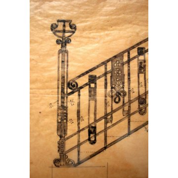 ANTICO DISEGNO TECNICO Silvio Gambini 1912 VILLA ARMIRAGLIO VA Liberty Italiano