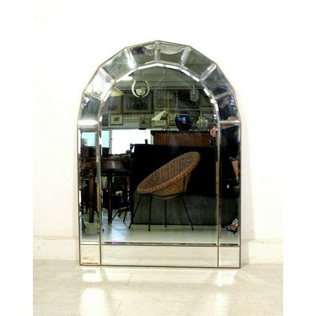 ANTICA GRANDE SPECCHIERA AD ARCO SPECCHIO BISELLATO MOLATO PROFILO OTTONE '900