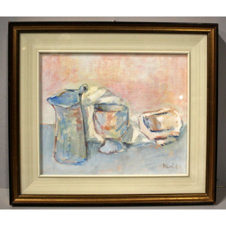 ANTICO QUADRO OLIO Aldo Neri NATURA MORTA BROCCA COPPA CIOTOLA COLORI PASTELLO 