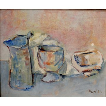 ANTICO QUADRO OLIO Aldo Neri NATURA MORTA BROCCA COPPA CIOTOLA COLORI PASTELLO 