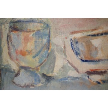 ANTICO QUADRO OLIO Aldo Neri NATURA MORTA BROCCA COPPA CIOTOLA COLORI PASTELLO 