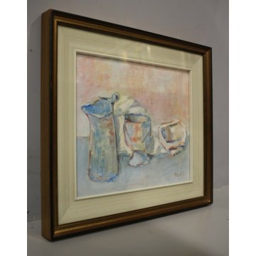 ANTICO QUADRO OLIO Aldo Neri NATURA MORTA BROCCA COPPA CIOTOLA COLORI PASTELLO 