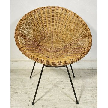 POLTRONA IN RATTAN DESIGN ANNI 50 CERCHIO MIDOLLINO ITALY VINTAGE MID CENTURY 