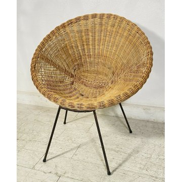 POLTRONA IN RATTAN DESIGN ANNI 50 CERCHIO MIDOLLINO ITALY VINTAGE MID CENTURY 