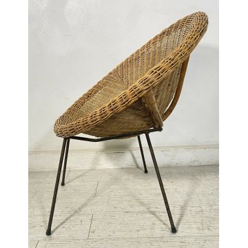 POLTRONA IN RATTAN DESIGN ANNI 50 CERCHIO MIDOLLINO ITALY VINTAGE MID CENTURY 