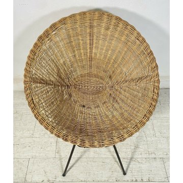 POLTRONA IN RATTAN DESIGN ANNI 50 CERCHIO MIDOLLINO ITALY VINTAGE MID CENTURY 
