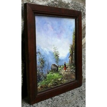 ANTICO QUADRO OLIO CARTONE A. Brioschi MONTAGNA PASTORELLA OVILE SENTIERO '900