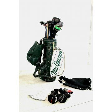 SACCA GOLF Mc Gregor + SET MAZZE VINTAGE BAG STAFF TOUR CART TROLLEY WITH IRONS 