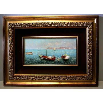 QUADRO DIPINTO OLIO TAVOL A. Prino MARINA BARCHE PESCATORI ISOLA