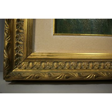 ANTICO QUADRO OLIO TAVOLA Gino Tommasi PAESAGGIO CAMPESTRE STRADA PAESE GALLINE