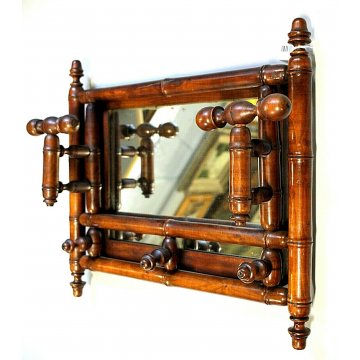ANTICO SPECCHIO PARETE APPENDINO ORIENTABILE CORNICE LEGNO NOCE TORNITO '800 
