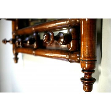 ANTICO SPECCHIO PARETE APPENDINO ORIENTABILE CORNICE LEGNO NOCE TORNITO '800 