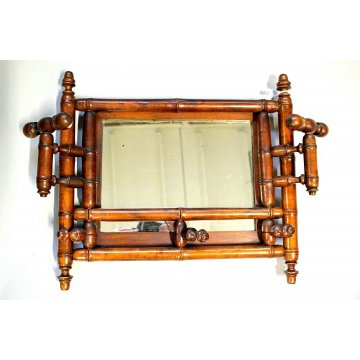 ANTICO SPECCHIO PARETE APPENDINO ORIENTABILE CORNICE LEGNO NOCE TORNITO '800 