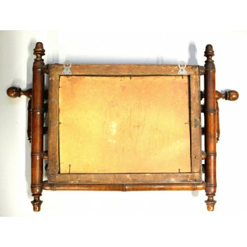 ANTICO SPECCHIO PARETE APPENDINO ORIENTABILE CORNICE LEGNO NOCE TORNITO '800 
