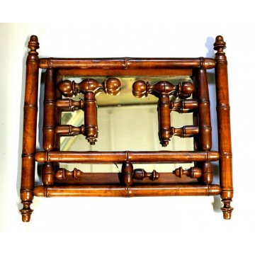 ANTICO SPECCHIO PARETE APPENDINO ORIENTABILE CORNICE LEGNO NOCE TORNITO '800 